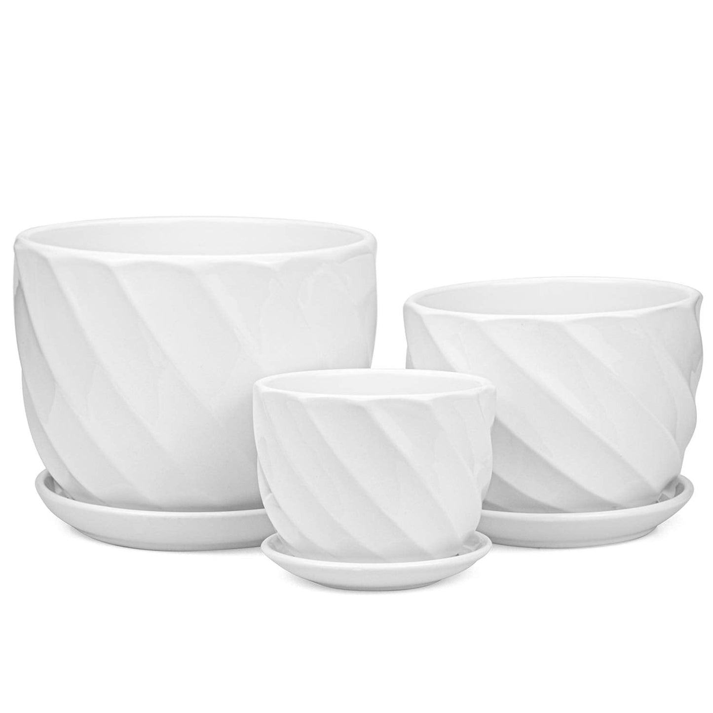 Foraineam Set of 3 Round Modern Ceramic Planter Pot Small to Large Sized Garden Flower Plant Pots White Succulent Cactus Containers with Drainage and Saucer