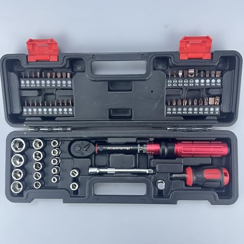ATsafepro Bike Torque Wrench Set 1/4 Inch,3-25Nm, 61 Piece Magnetic Ratchet Screwdriver Set,Small Torque Wrench with Bits and Extension Rod for Bicycle Maintenance, DIY
