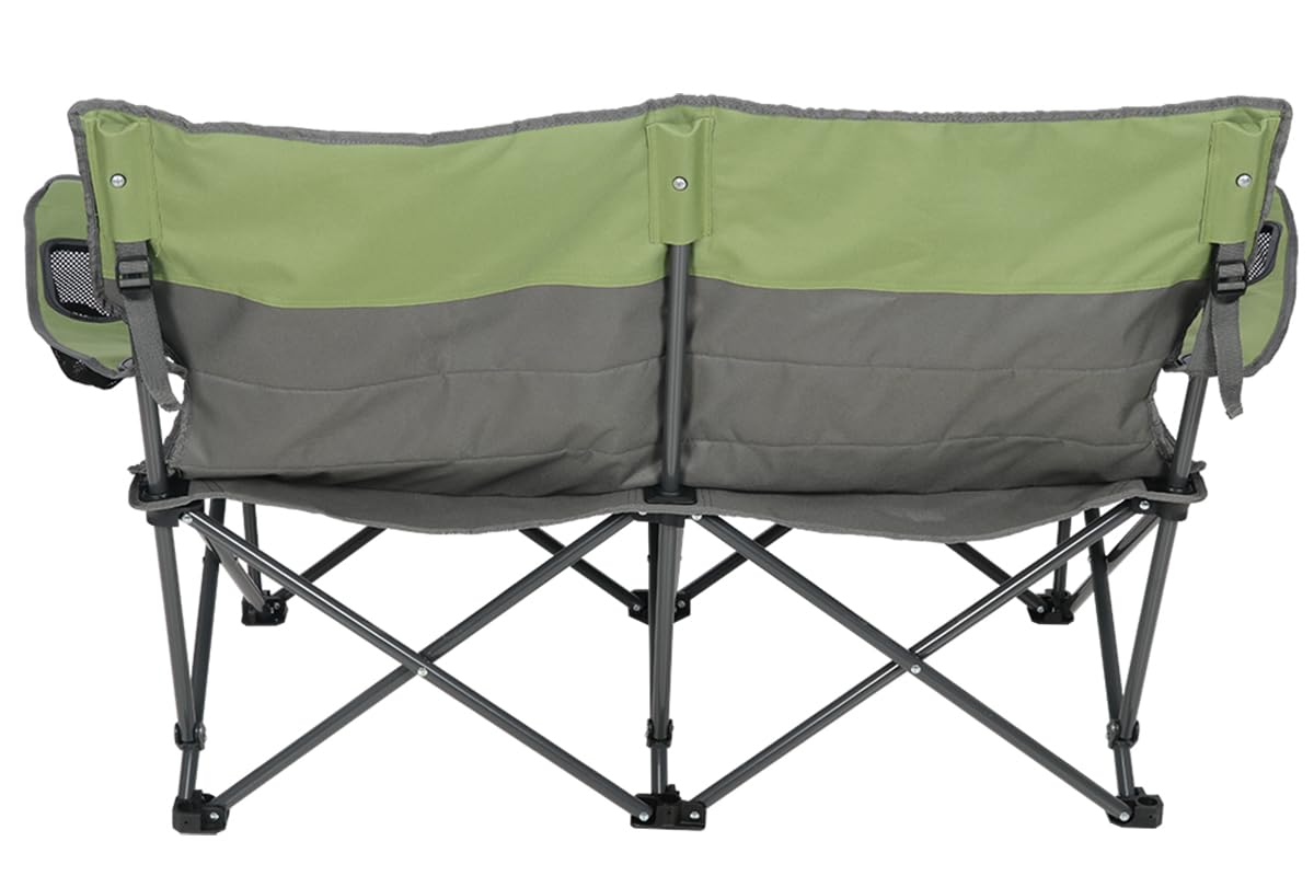 Quilted Double Camping Chair and Single Camping Chair with Padded Seat and Back for Camping/Hiking/Backpacking – Available in Low and Standard Heights (Low Loveseat (Gray/Asparagus))