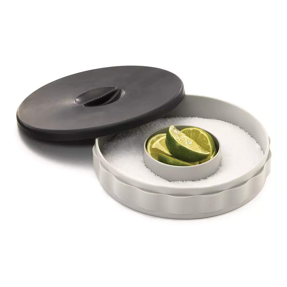 Tablecraft 2 Piece Glass Rimmer Tray with Non-Slip Top, Silver/Black