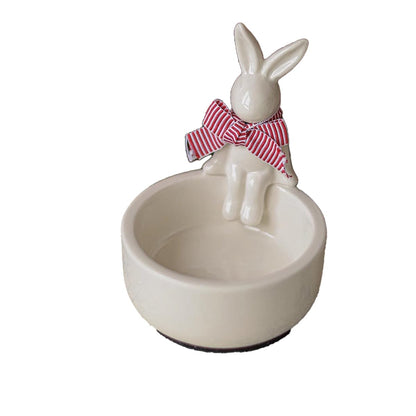 WARMCITY Handmade Animal Candle Holder, Lovely Kitten Canlestick Holder, Cartoon Figures Warming Its Paws Cute Light Holder for Candle Lovers- Candle NOT Included (Rabbit White)