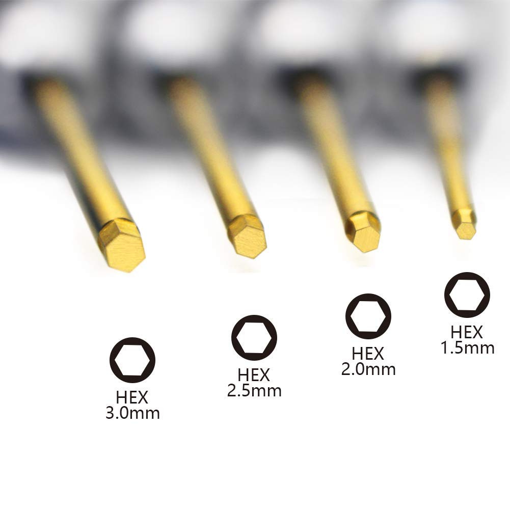 4pcs 1.5mm 2.0mm 2.5mm 3.0mm Hex Screw Driver Set Titanium Hexagon Screwdriver Wrench Tool Kit for Multi-Axis FPV Racing Drone RC Quadcopter Helicopter Car Models …