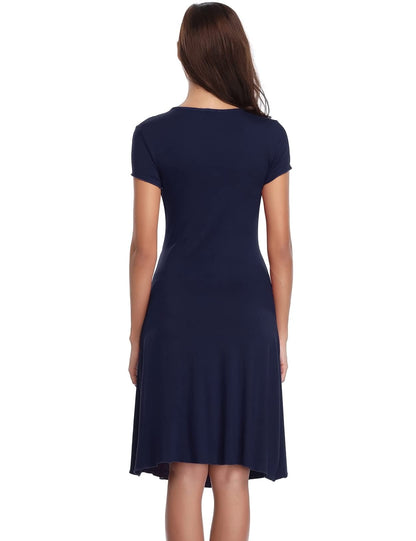 Irdcomps Women’s Breastfeeding Nightdress Maternity Nightshirt Nursing Nightgown Soft V Neck Pajama Loungewear Tops Dress for Pregnant Casual Navy Blue
