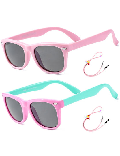 Flexible Kids Sunglasses Polarized Toddler Sun Glasses for Baby Boys and Girls Shades UV400 Protection with Case Age 2-8 (Pink + Pink/Cyan)