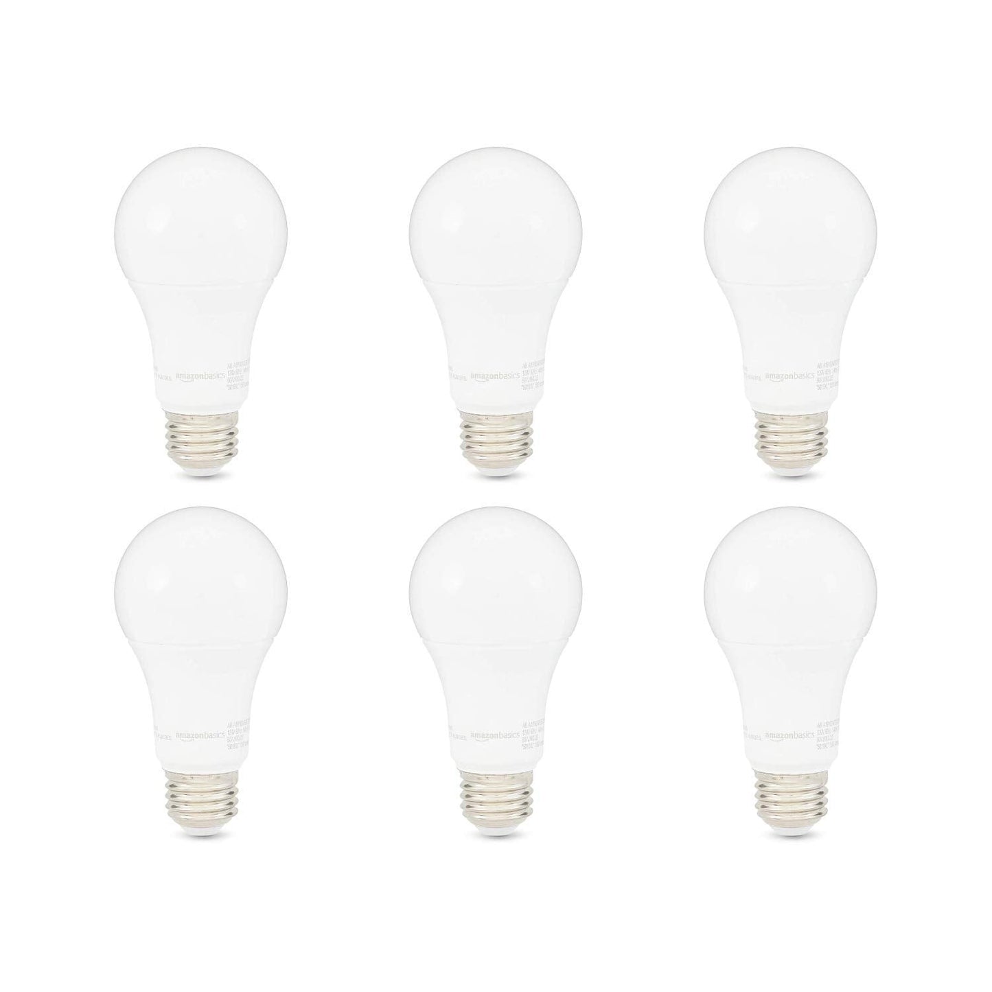 Amazon Basics A19 LED Light Bulbs, 60 Watt Equivalent, Energy Efficient 9W, E26 Standard Base, Soft White 2700K, Dimmable, 10,000 Hour Lifetime , 6-Pack