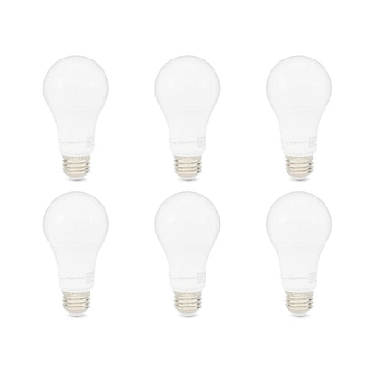 Amazon Basics A19 LED Light Bulbs, 60 Watt Equivalent, Energy Efficient 9W, E26 Standard Base, Soft White 2700K, Dimmable, 10,000 Hour Lifetime , 6-Pack