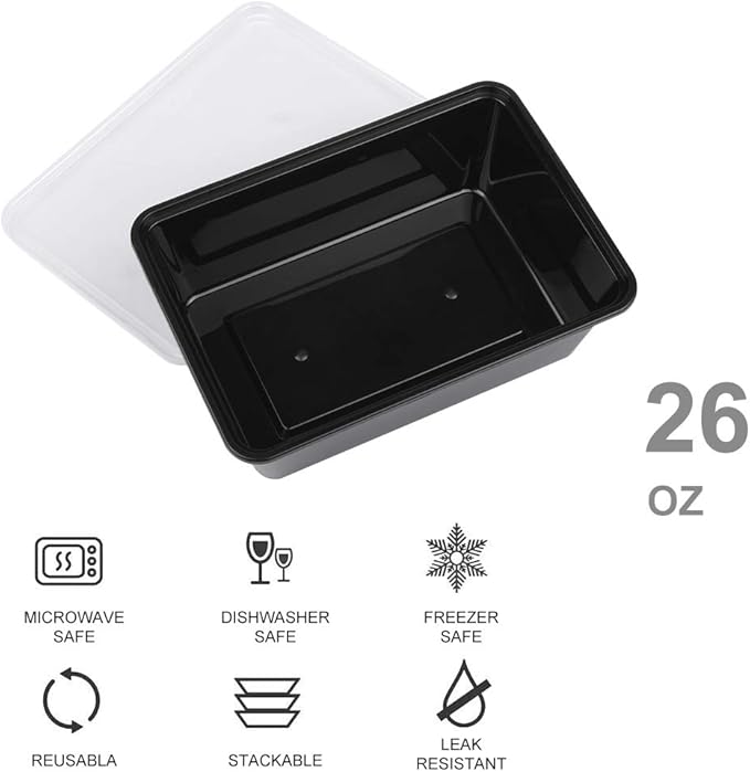 50-Pack Meal Prep Containers, 26 OZ Microwavable Reusable Food Containers