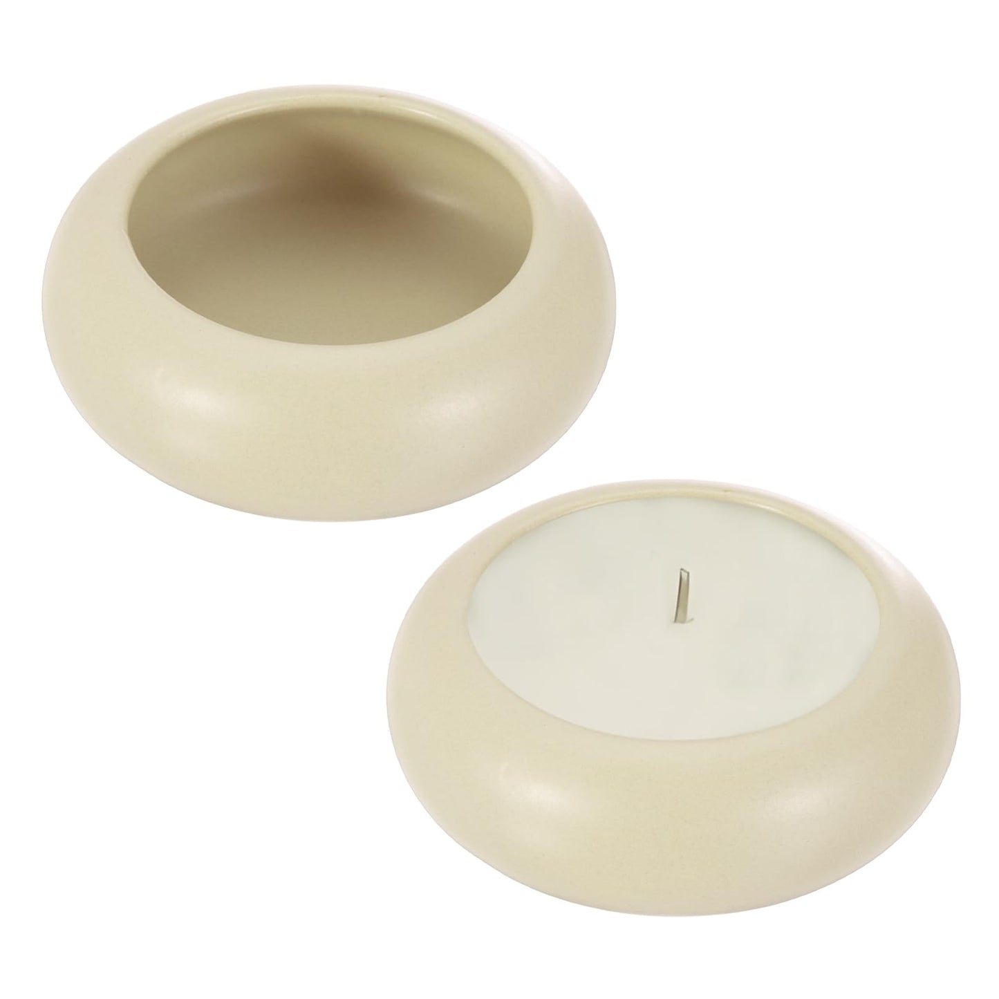 MECCANIXITY Pebble Tealight Candle Holders 2 Pcs Ceramic Candle Holders for Garden Desk Table Home Decor, Beige