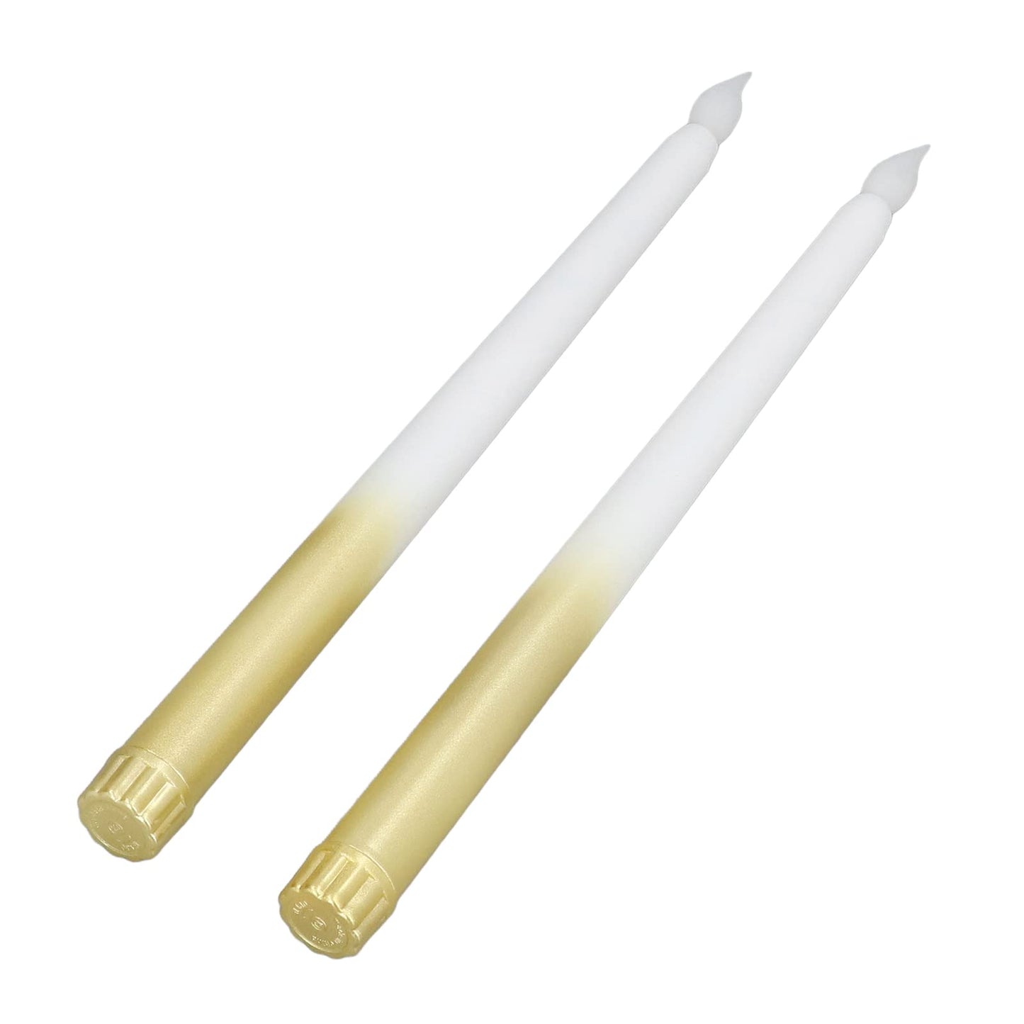 Flameless Taper Candles, 2 Pcs Battery Operated Realistic LED Taper Candles with Flickering Warm Yellow Flame Dripless Electric Decorative Led Candles for Home, Christmas, Wedding(half spray gold)