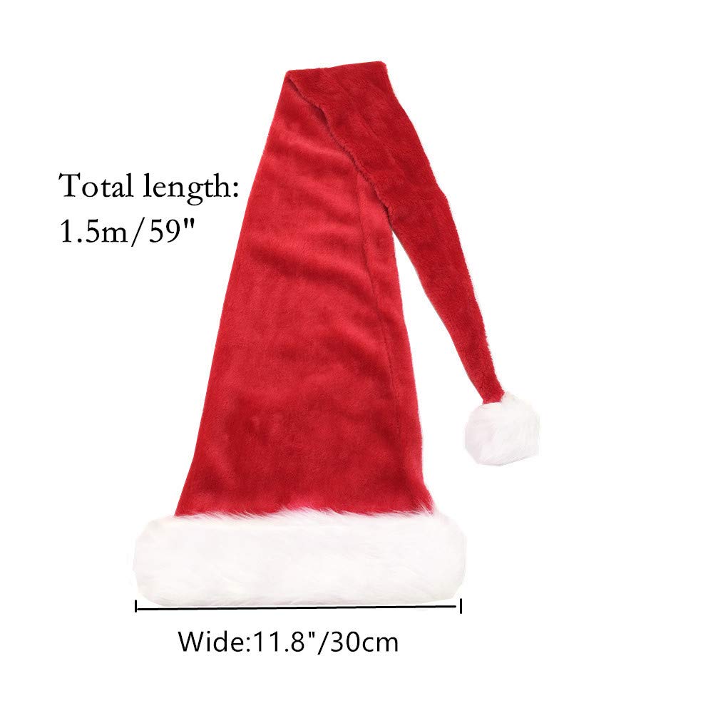 ALIMITOPIA 5 Feet Long Christmas Santa Hat,Overlength Plush Christmas Santa Claus Xmas Long-tail Cap Hat(One Size Fits All,Red)