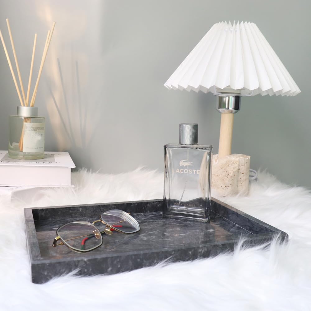 Kesoniku African Natural Marble Tray, 11.8"x7.8" Coffee Table Vanity/Decorative Tray for Jewerly, Watch, Perfume, Rectangle Genuine Marble Stone for Bedroom/Bathroom/Kitchen Countertop
