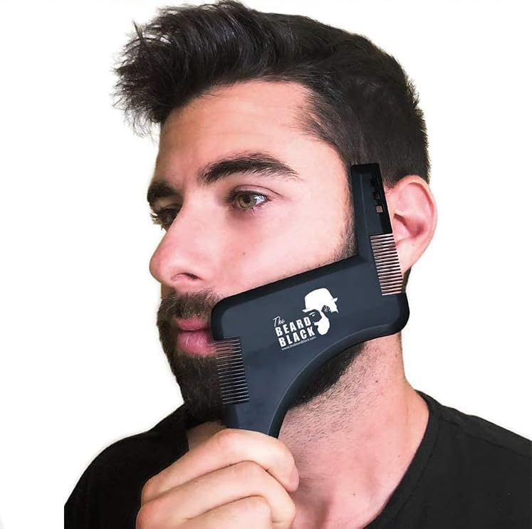 The BEARD BLACK Beard Shaping & Styling Tool with inbuilt Comb for Perfect line up & Edging, use with a Beard Trimmer or Razor to Style Your Beard & Facial Hair, Premium Quality Product (Black)