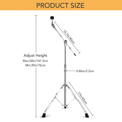 Seteol Boom Cymbal Stand, Adjustable Cymbal Stand for Drum Hardware Percussion Mount Holder Gear Set for Mounting Crash, Ride, Splash Cymbals, Double Braced Legs with Rubber Feet (4 Pack)