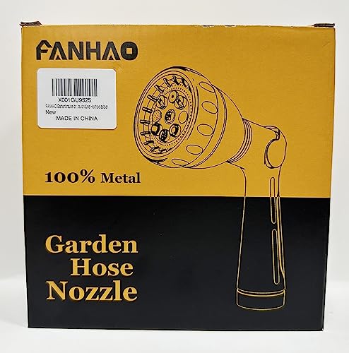 FANHAO Hose Pipe Spray Gun High Pressure, Heavy Duty Metal Garden Hose Gun with 8 Spray Patterns, Thumb Control, On Off Valve for Garden Watering, Car and Pet Washing