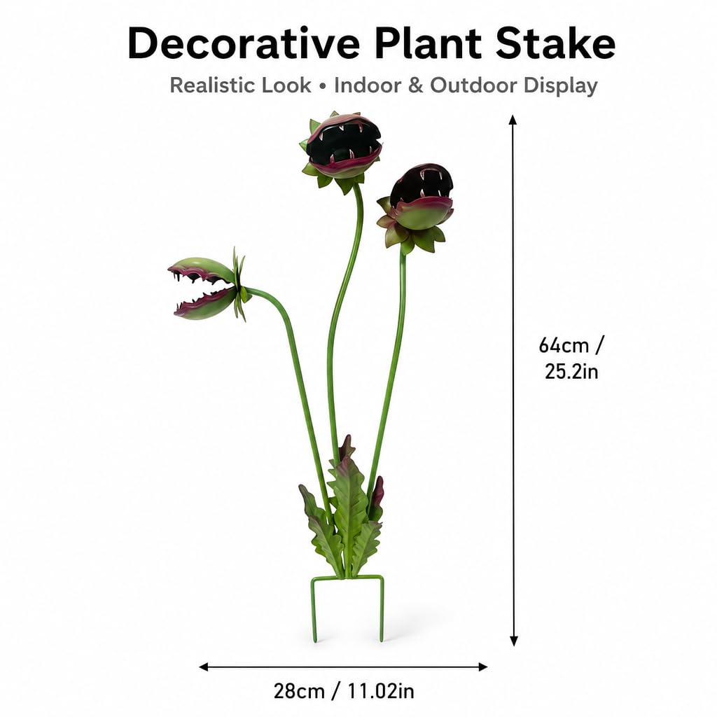 Bluethy Whimsical Metal Carnivorous Plant Garden Stake, Large 25-Inch Monster Venus Flytrap Plant Sculpture, Sturdy Yard Art for Patios, Flower Beds & Planters, a Quirky Unique Garden Gift (A)