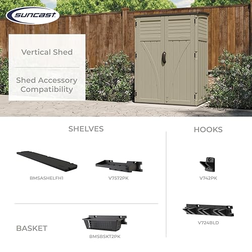 Suncast 54 Cubic Feet Vertical Storage Shed with Durable Plastic Construction, Multiple Wall Panels and Ample Space for Outdoor Storage