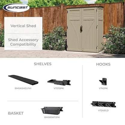 Suncast 54 Cubic Feet Vertical Storage Shed with Durable Plastic Construction, Multiple Wall Panels and Ample Space for Outdoor Storage