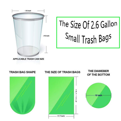 200 Counts 2.6 Gallon 10L Compost Bags, Compostable Trash Bags for Kitchen Compost Bin, Green Compostable Liner Bags for Food Scrap, Garbage Bags for Bedroom, Bathroom, Office