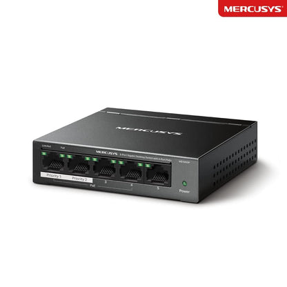 MERCUSYS MS105GP 5 Port Gigabit Network Switch, Ethernet Switch with 4-Port PoE+, 65W Total Budget , Metal Case, Desktop or Wall Mount, TP-Link Silent Operation, Power Saving, Plug & Play