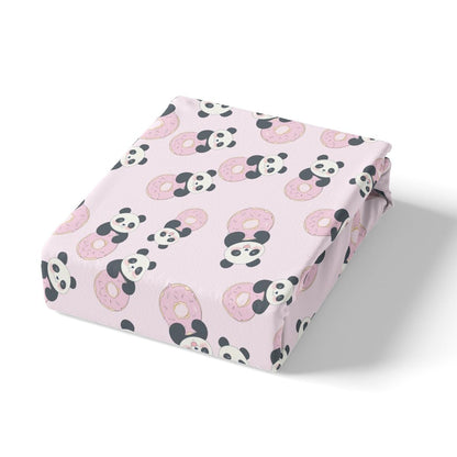 Donuts Fitted Sheet Panda Bedding Set for Kids Boys Girls Teens Decor Cute Panda Bear Printed Bed Sheet Set Whimsical Dessert Print Bed Cover No Flat Sheet 2Pcs Twin Size