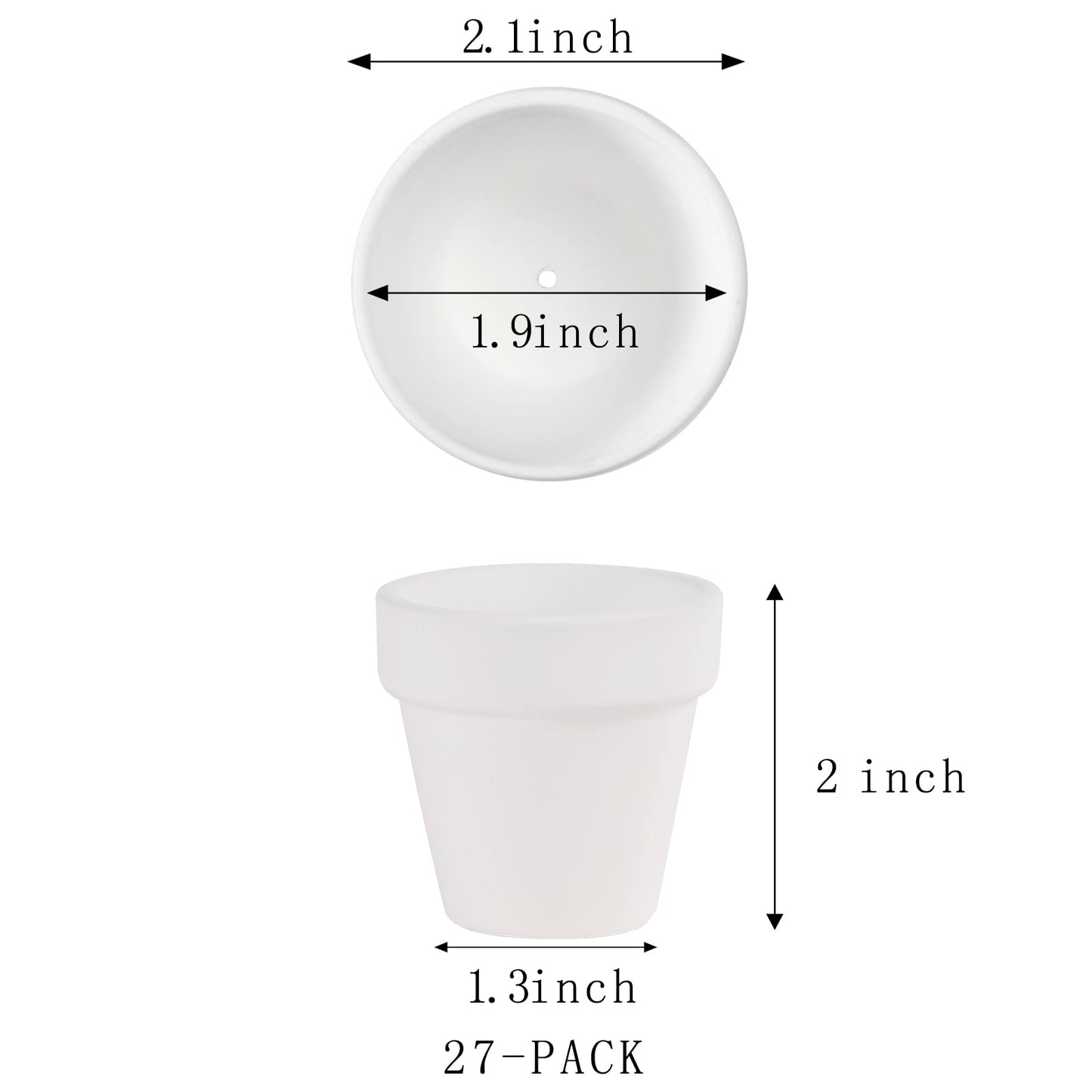 Fcacti 27 Pcs Small Mini White Clay Pots 2.1'' Terracotta Pot Clay Ceramic Pottery Planter Cactus Flower Pots Succulent Nursery Pots- Great for Window Boxes, Cactus, Plants, Crafts, Wedding Favors
