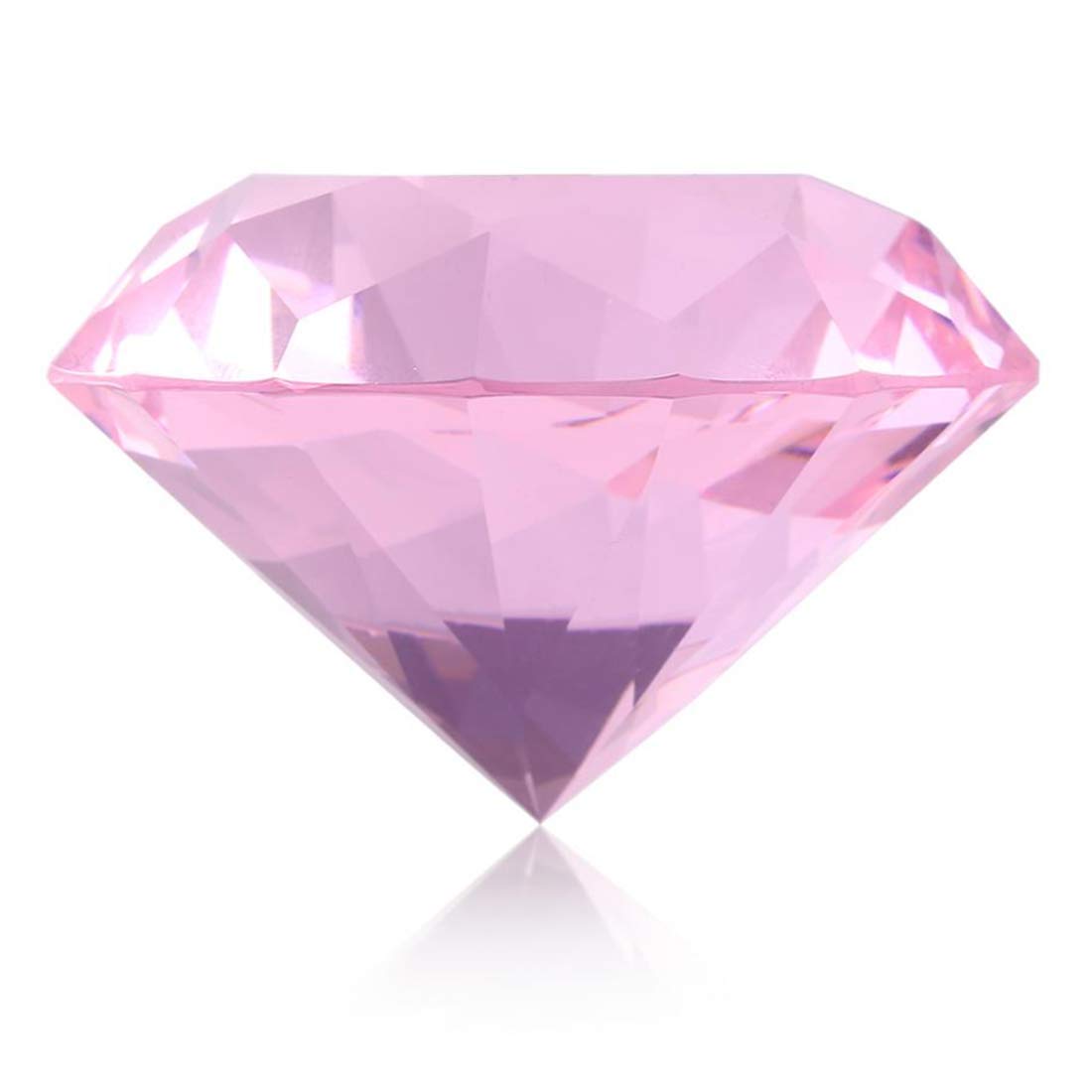 F-ber 60mm/2.4" Pink Crystal Faceted Diamond Paperweight w/ Silver Base Stand Jewels Wedding Decorations Centerpieces Cut Glass Display Ornament Gift Home Decor