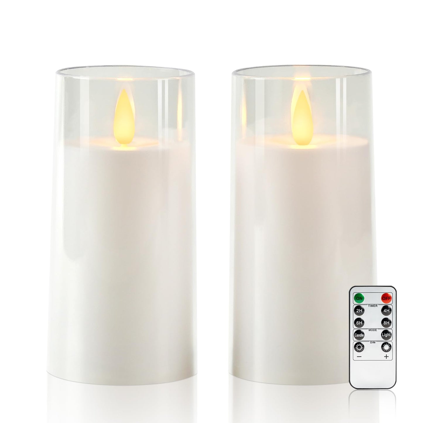 Raycare Flameless Electronic Pillar Candles with Remote Control and Timer- Battery Operated Realistic Flickering LED Fake Candle for Home, Wedding, Valentine's Day, Decor,White,Set of 2(3"x6"6")