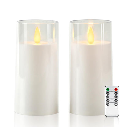 Raycare Flameless Electronic Pillar Candles with Remote Control and Timer- Battery Operated Realistic Flickering LED Fake Candle for Home, Wedding, Valentine's Day, Decor,White,Set of 2(3"x6"6")