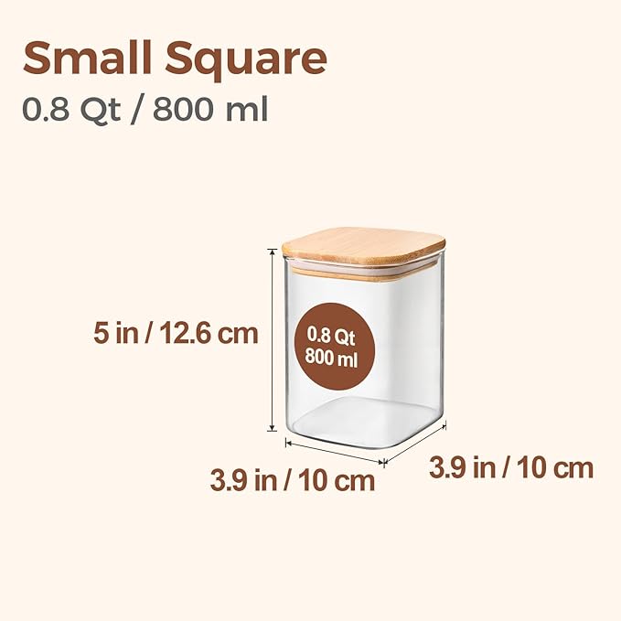 ComSaf 0.8 Qt Glass Food Storage Jars Set of 6, Pantry Organization Jar