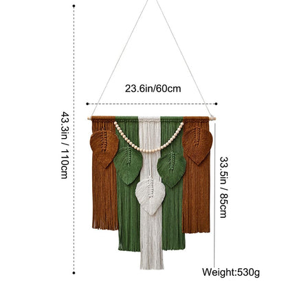 Jditngp Macrame Wall Hanging Boho Leaf Woven Tapestry,Bohemian Chic Home Decor Handmade Leaves Feather Tassel Wooden Bead Pendants Wall Art Decorations for Bedroom Living Room Apartment 23.6"WX43.3"L