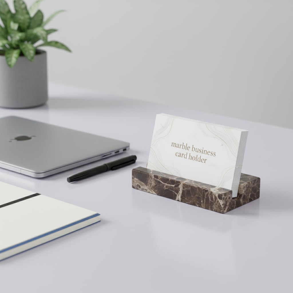 NAVISSORY Marble Business Card Holder for Desk, Brown Card Display Stand, 25 Cards Capacity (Pack of 1) (1)