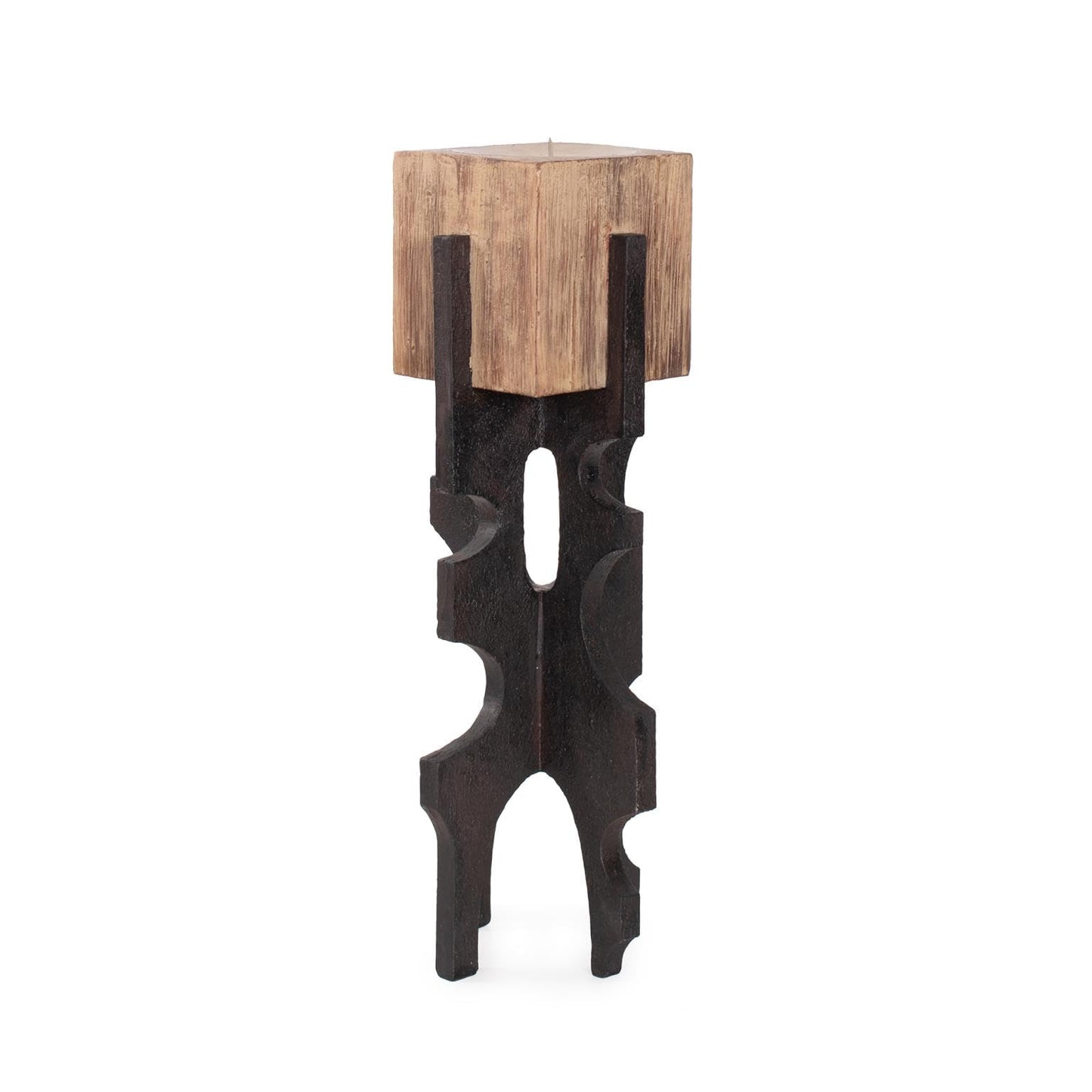 Howard Elliott Collection Cade Architectural Pillar Candle Holder, Black and Sand Modern Industrial Geometric Base Decorative Centerpiece for Living Room, Dining Table & Hallway Decor, Tall
