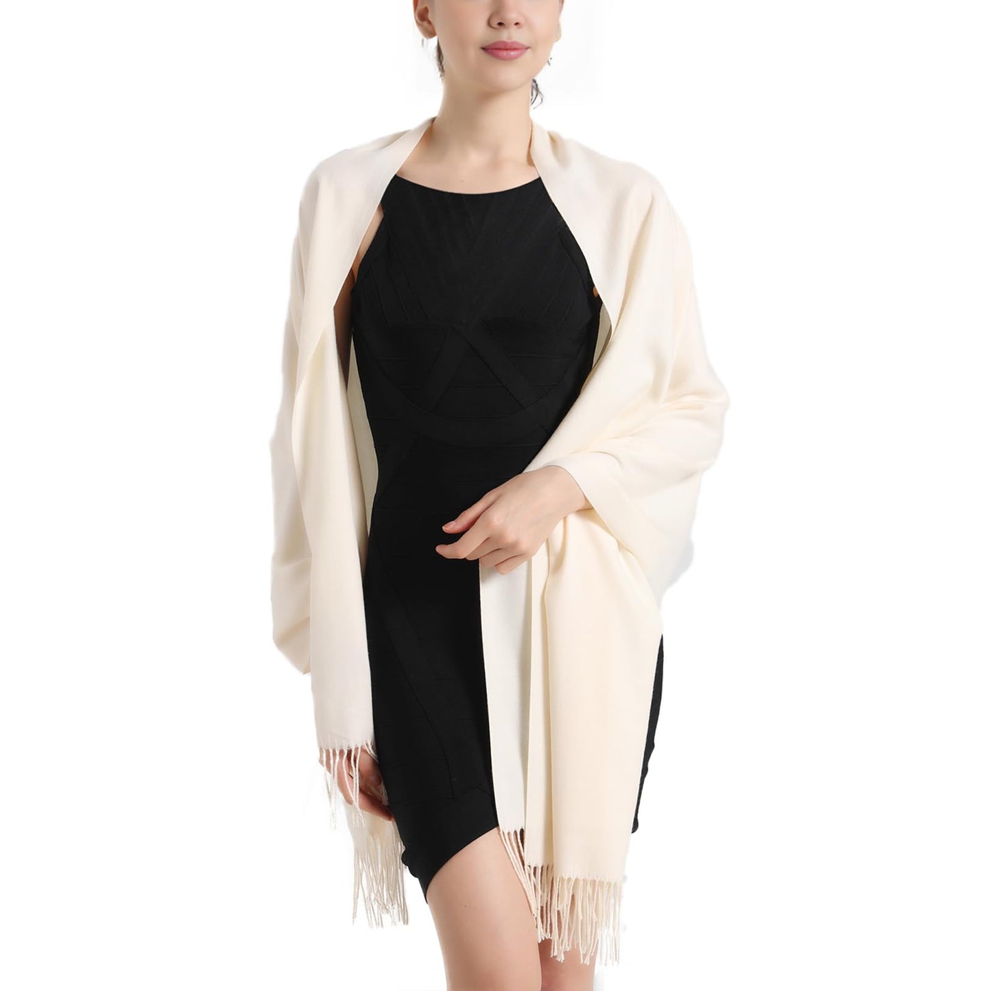 vimate Cream Pashmina Scarf, Women Pashmina Shawls and Wraps with Thickness for Bridal Bridesmaid (UK-Off White)