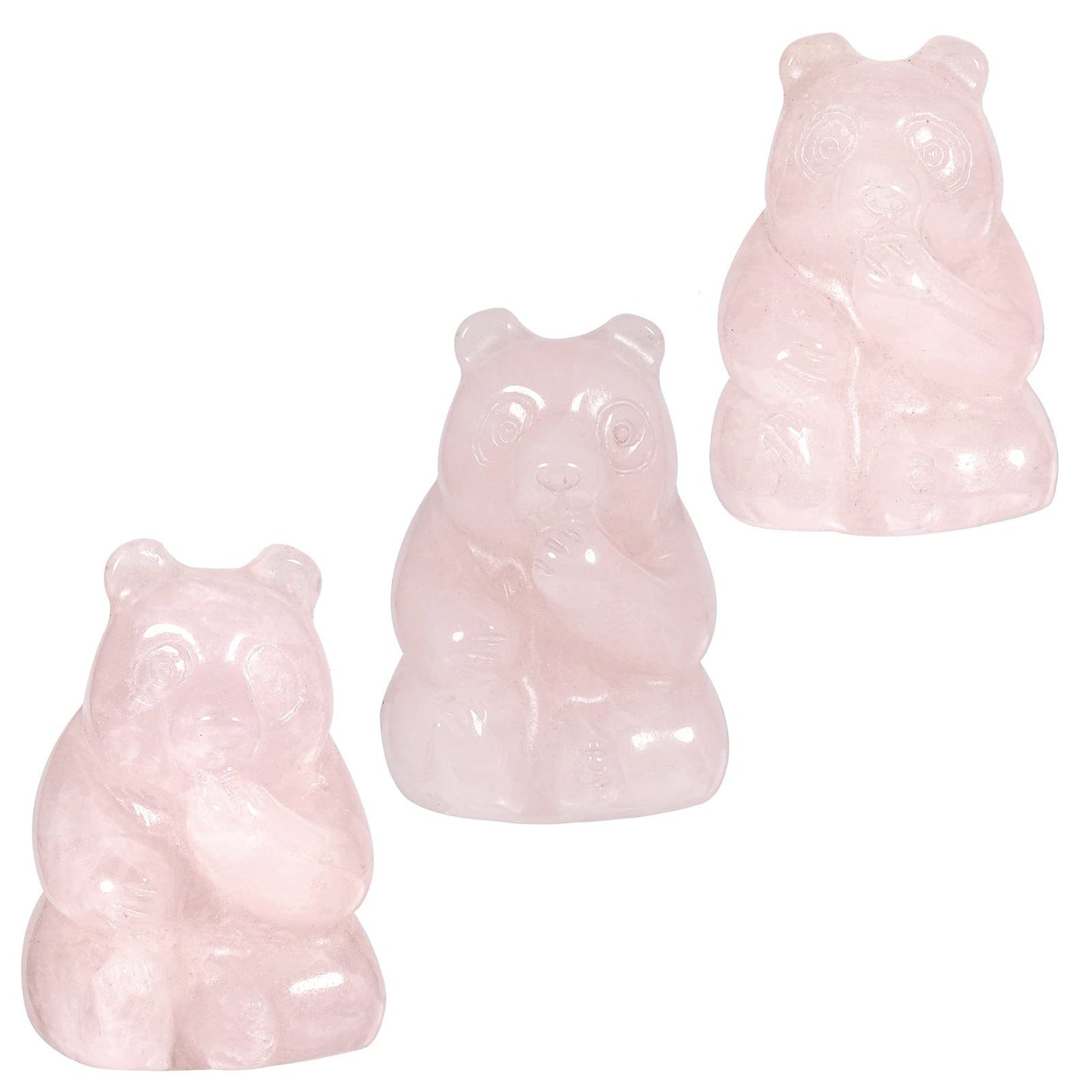 mookaitedecor Set of 2 Hand Carved Rose Quartz Crystal Bear Figurine, Carving Animal Statue Sculpture Pocket Stone for Home Office Decor Collectible