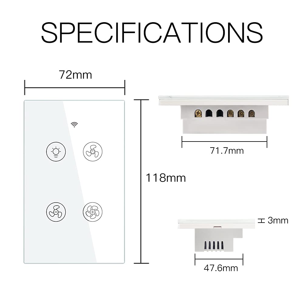 MoesGo WiFi RF Smart Light Dimmer Switch 2/3 Way Muilti-Control Association Smart Life/Tuya APP Relay Status Backlight Switch Off RF Remote Control,Compatible with Alexa Google Voice Assistants White