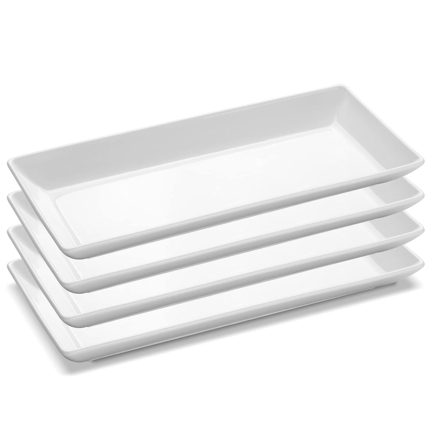 Yedio 14” White Porcelain Serving Platters, Elegant Large Rectangular Plates Trays for Dinner Parties, Appetizers, Sushi, Desserts & More, Microwave & Dishwasher Safe, Set of 4