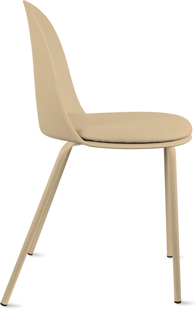 2xhome Parent Modern Stackable Armless Dining Chair | Plastic Shell Seat with Metal Legs | Indoor or Outdoor Use | Home Kitchen Patio (1, Beige, Padded Seat)