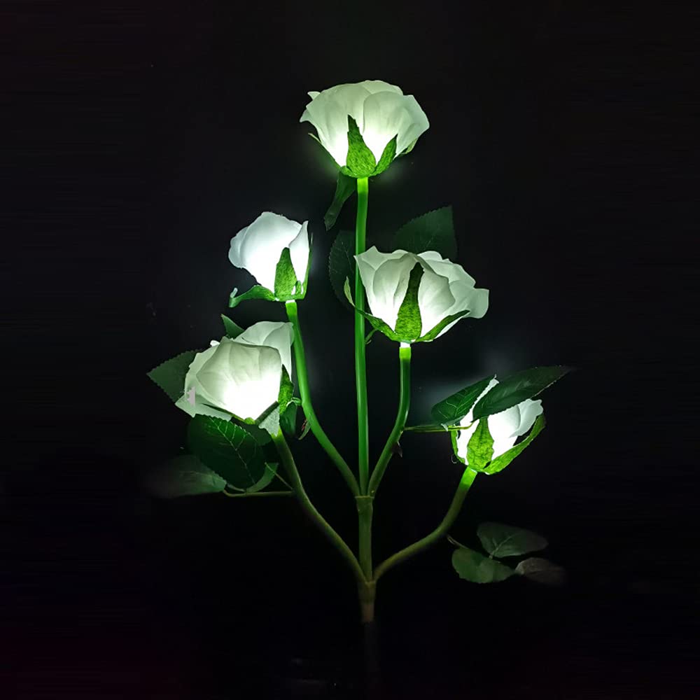 Solar Garden Stake Lights, Rose Flowers Lights LED Solar Stake Lights with 5 Roses Waterproof for Garden, Yard, Christmas Pathway, Grave Decor