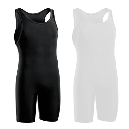 Agile Dragon Men's Wrestling Singlet, Athletic Bodysuit Uniform with Flatlock Stitching, High Compression Design (White, Adult XS)