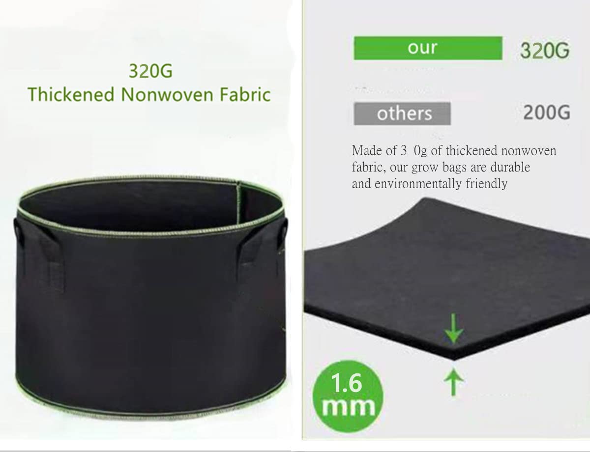 Niurui 5-Pack 25 Gallon Grow Bags Heavy Duty 320G Thickened Nonwoven Fabric Pots Plant Grow Bags with Handles,for Low Stress Plant Training Fruits, Vegetables, and Flowers(Black)