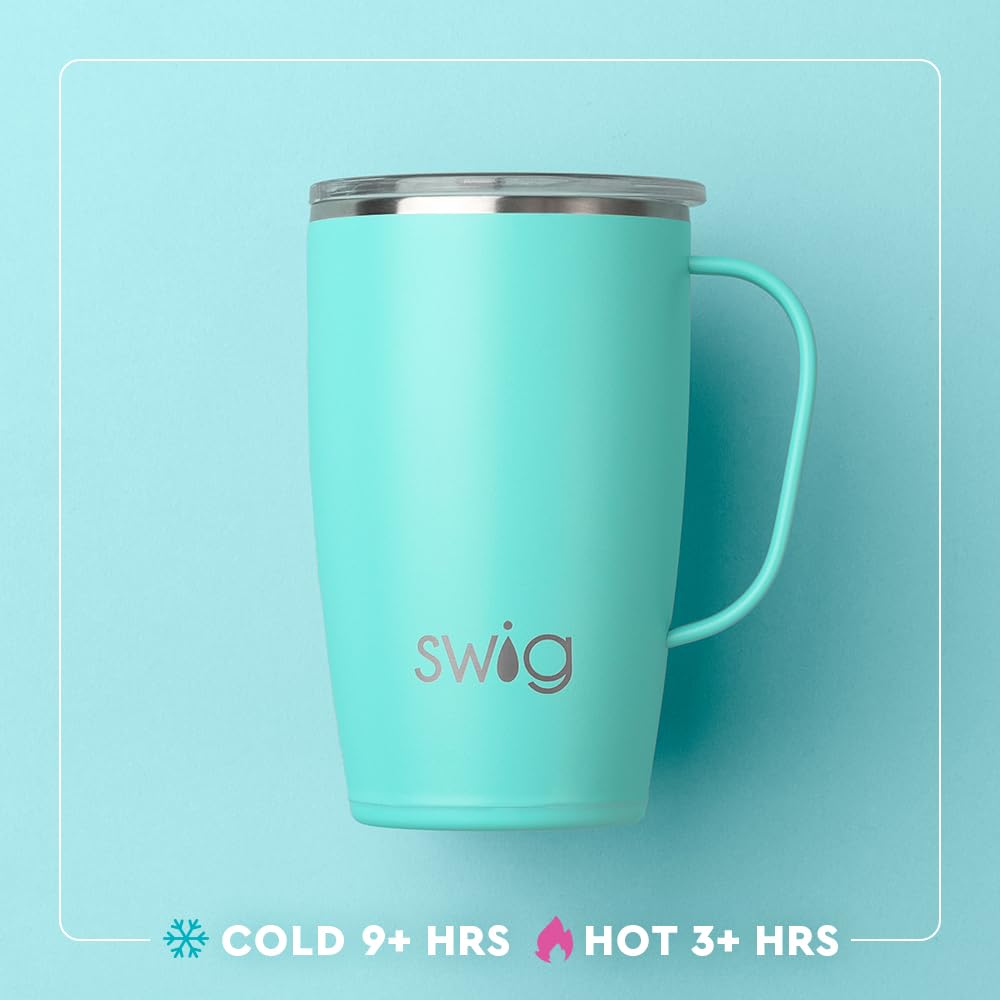 Swig Life 18oz Travel Mug, Insulated Tumbler with Handle and Lid, Cup Holder Friendly, Dishwasher Safe, Stainless Steel, Travel Coffee Cup (Honey Meadow)