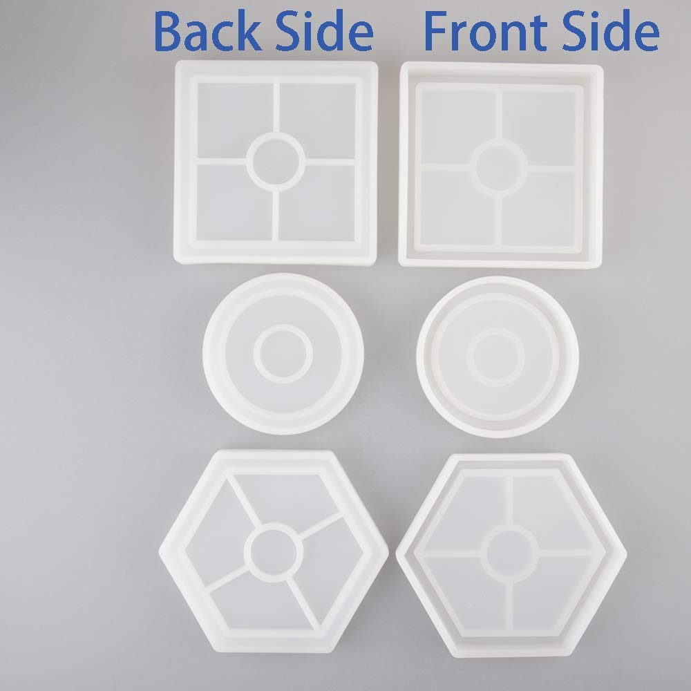 3 Pack DIY Coaster Silicone Mold, Include Round, Square, Hexagon, Molds for Casting with Resin, Cement