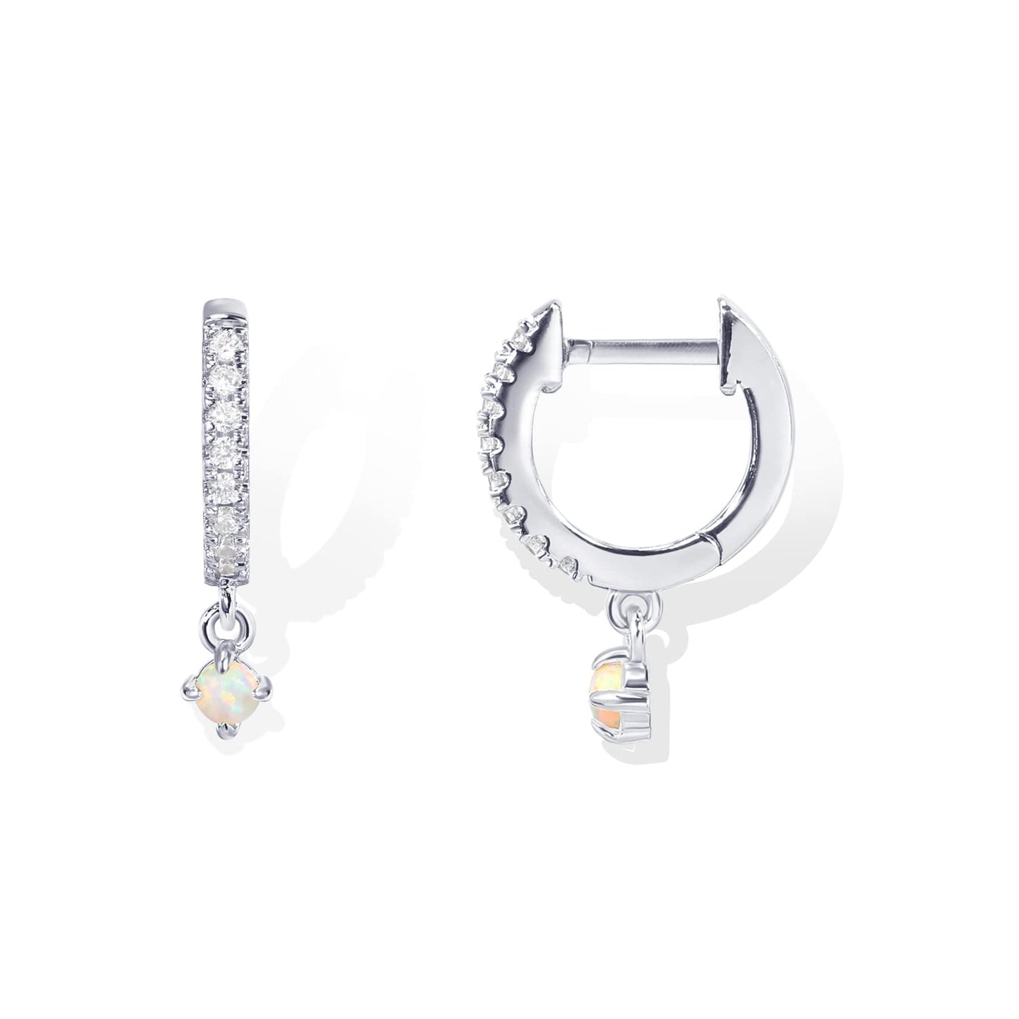 PAVOI Rhodiuum Plated 925 Sterling Silver Post Trendy Opal Stone Dangle Huggie Earrings for Women - Small Gold Hinged Gemstone Huggie Hoop Earrings