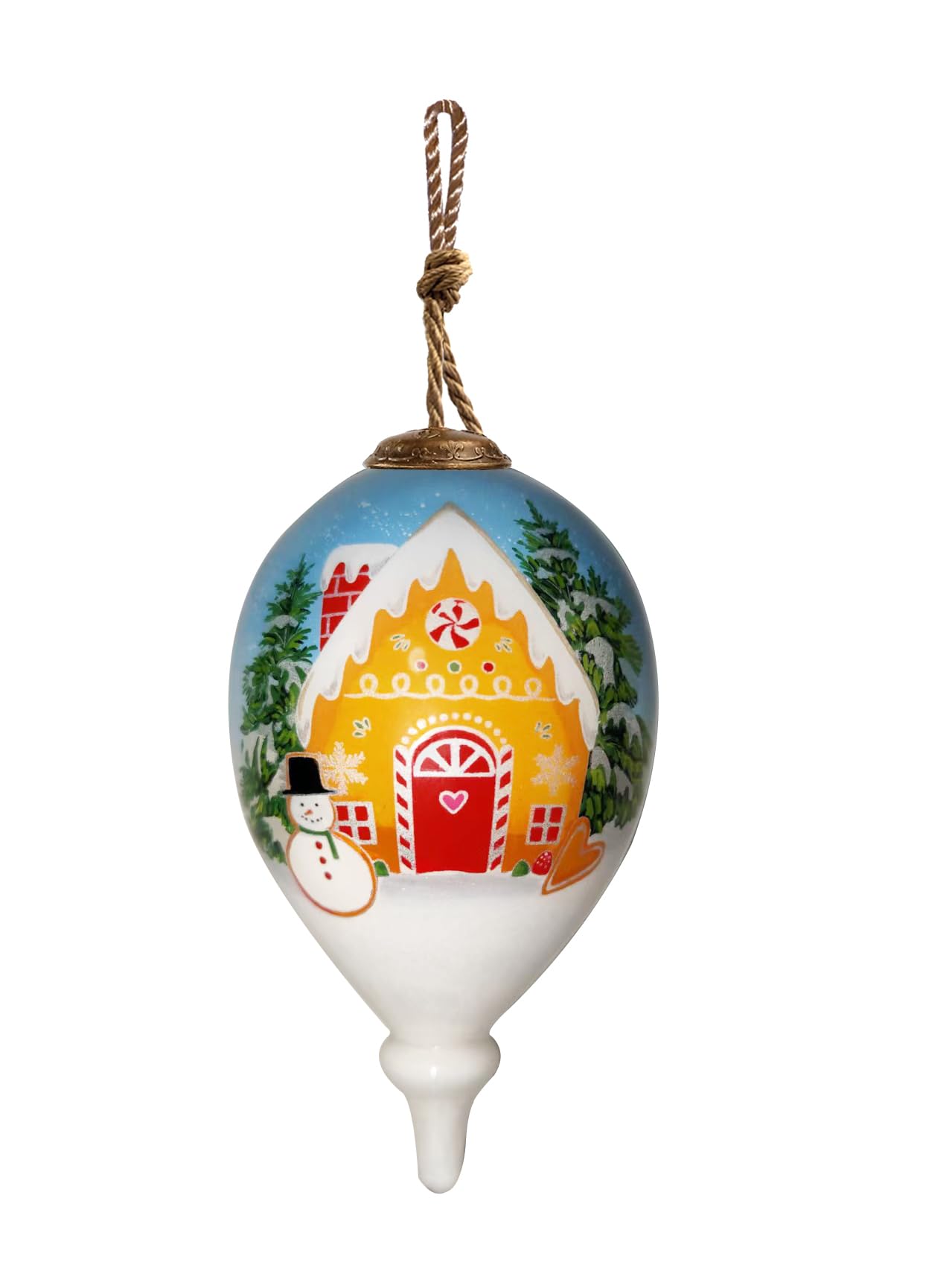 Gingerbread Ornament, Hand-Painted Glass Collectible – Gingerbread House & Man Christmas Decoration – Holiday Tree or Kitchen Décor – Gift Box Included (4.75”)