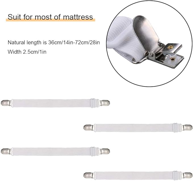 4Pcs Adjustable Bed Sheet Straps Clips, Elastic Mattress Sheet Fasteners Holder