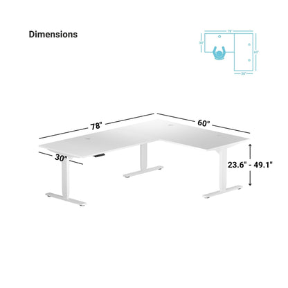 Progressive Desk Electric Stand Up Height Adjustable Standing Desk - L Shaped 78" x 60" Corner Table Computer Rising Workstation - White Frame, Gray Oak