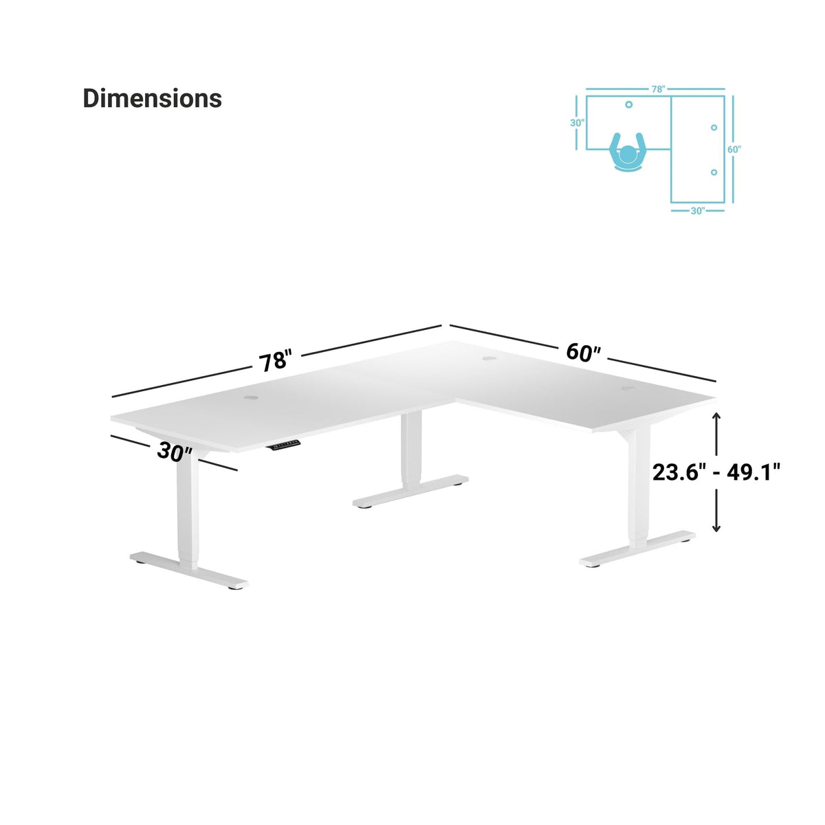 Progressive Desk Electric Stand Up Height Adjustable Standing Desk - L Shaped 78" x 60" Corner Table Computer Rising Workstation - Gray Frame, Gray Oak
