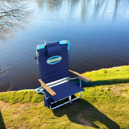 Tommy Bahama 5-Position Classic Lay Flat Folding Backpack Beach Chair, Polyester, Navy