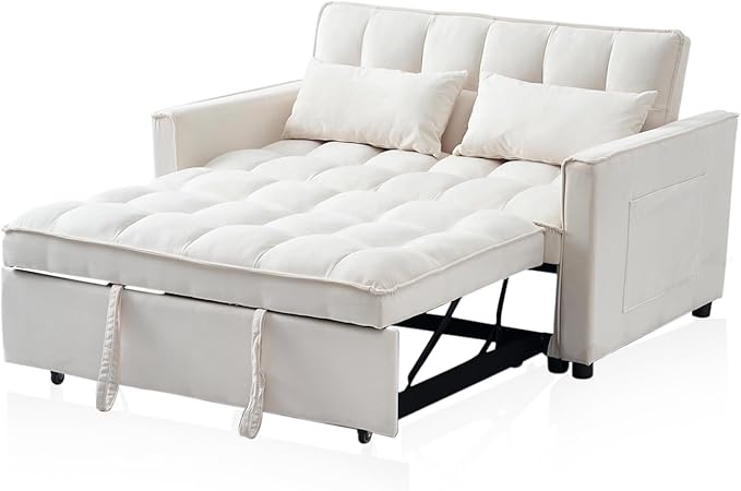 3-in-1 Convertible Sleeper Sofa Bed, Premium Velvet Pull Out Loveseat