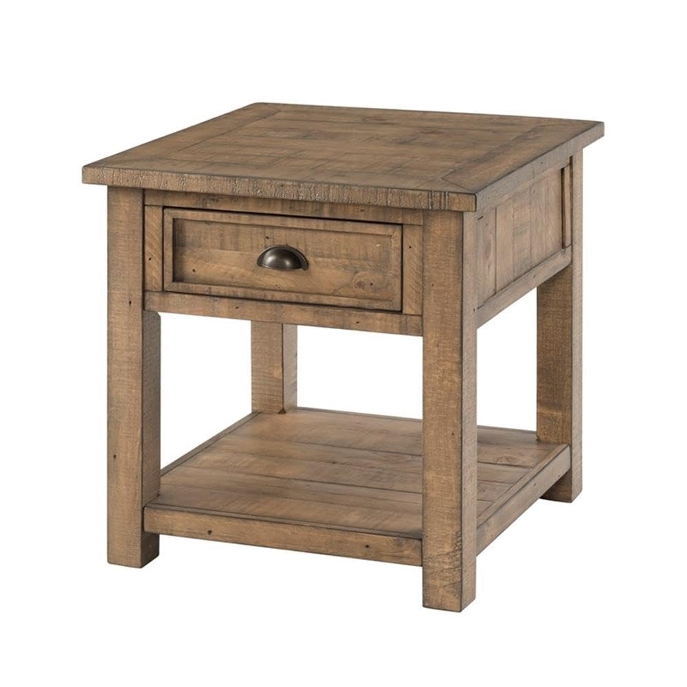 Monterey Farmhouse Rustic End Table, Solid Pine Wood Coastal Side Table with Drawer and Shelf. Reclaimed Natural.